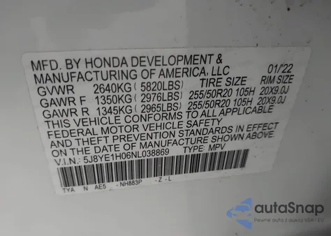 2022 Acura Mdx A-Spec Package из США, поврежденный, VIN 5J8YE1H06NL038869